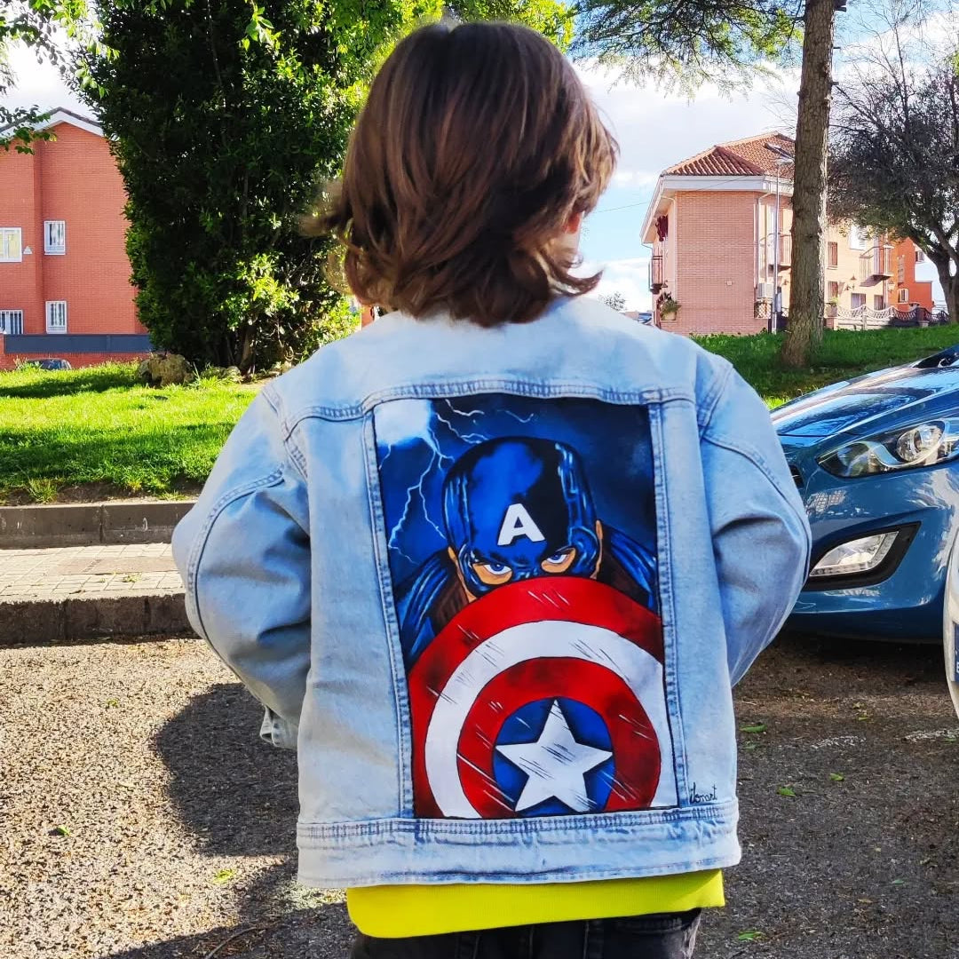 Chaqueta vaquera personalizada del Capitán América para niño(POR ENCARGO)
