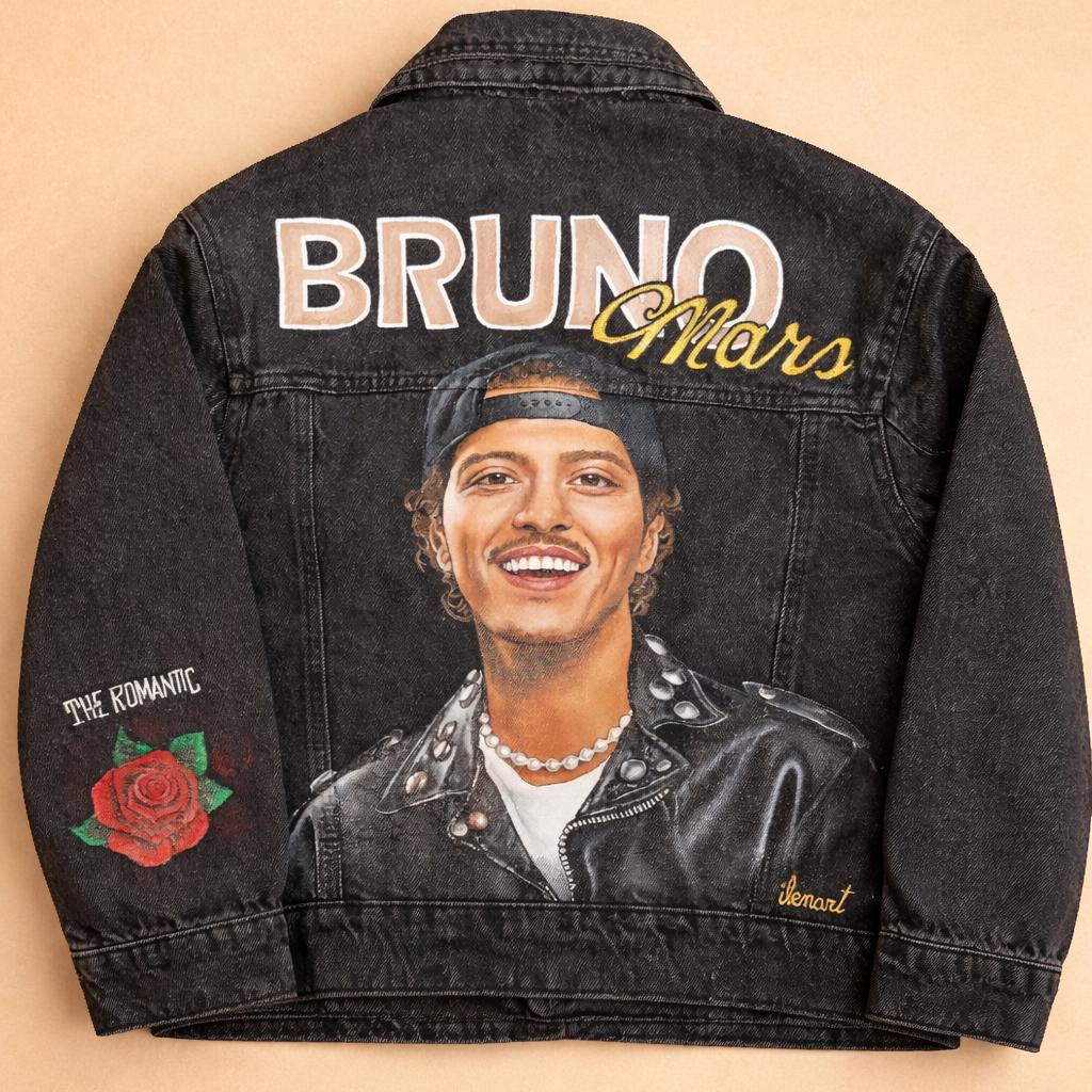 Chaqueta vaquera pintada a mano THE ROMANTIC Bruno Mars (TALLA M DISPONIBLE)